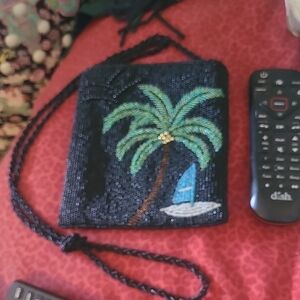 Sequin Palm Tree Crossbody Bag in Black